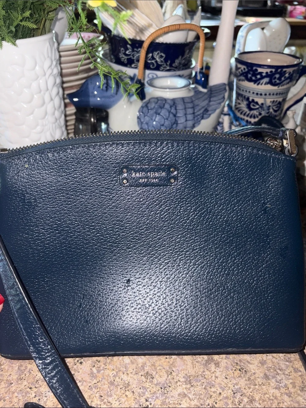 kate spade Navy Pebbled Leather Crossbody Bag